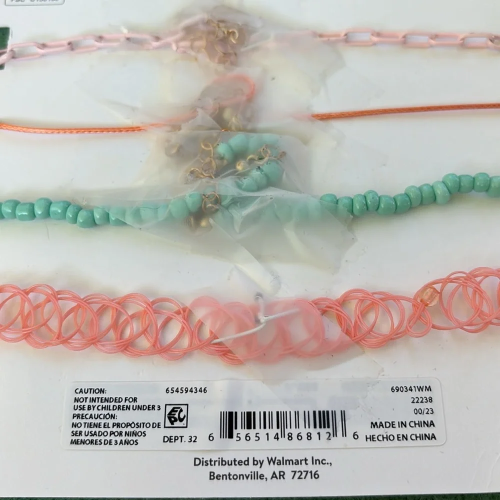 NWT Wonder Nation Pink and Silver Necklace Set 1 12” Stretch Choker 3 Extenders